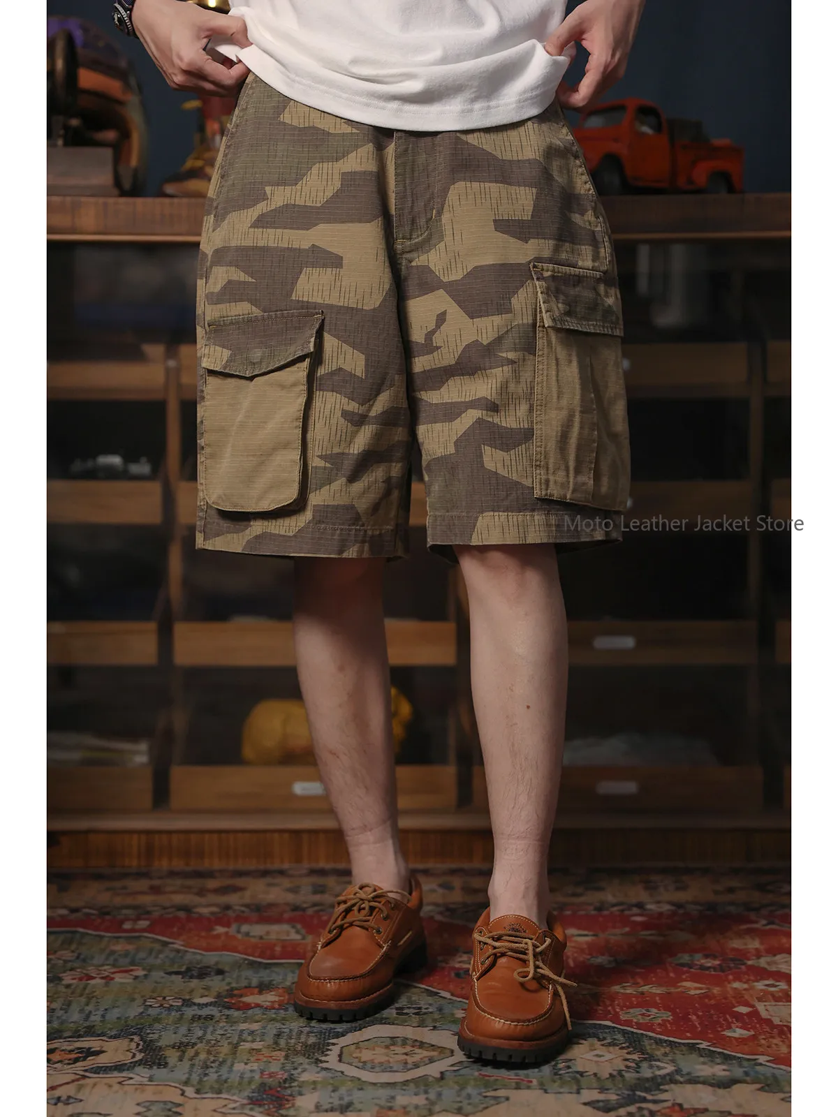 Jungle Shorts Vintage Washed Color Block Pocket Jungle Cargo Shorts Outdoor Casual Shorts
