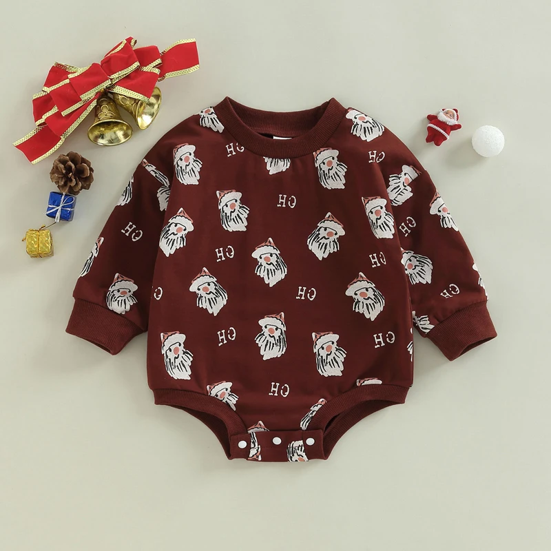 

Cute Toddler Winter Holiday Romper Adorable Reindeer Print Cozy Long Sleeve Round Neck Snap Closure for Baby Boys Girls