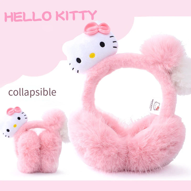 Orejeras para niños de Hello Kittys, muñecos de invierno para mantener el calor, figura de Anime de dibujos animados Kawaii, bolsas para las orejas bonitas plegables, protección contra el frío, regalo para niña