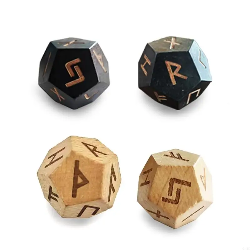 

Q84C 2Pcs 12-Sided Rune Dices Polyhedral Dices Wood Astrological Dices Board Game Dices Constellations Divinations Accessorys