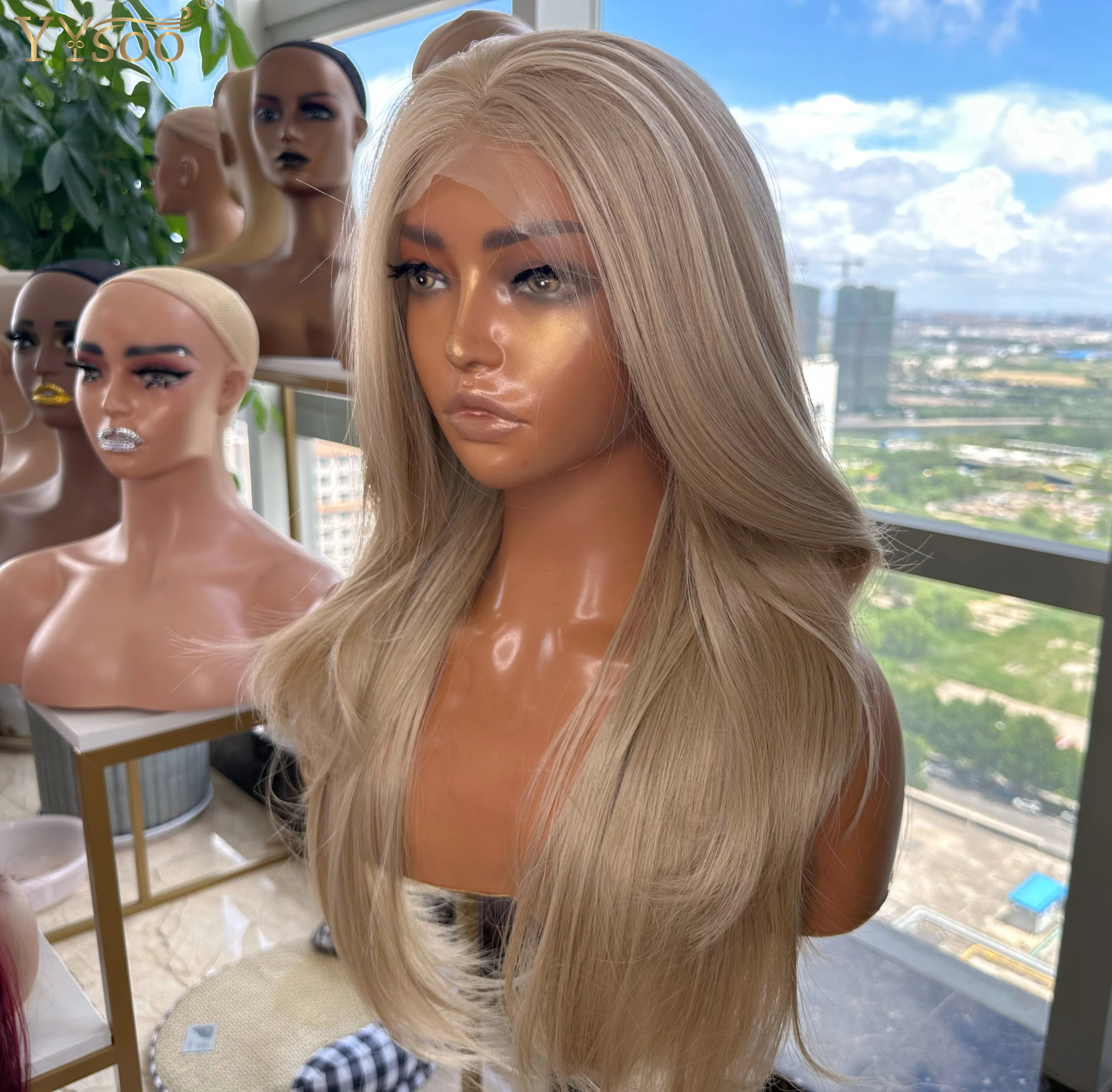 103# Honey Blonde Natural Wavy 13x4 Futura Synthetic Lace Front Wigs For Black Women with Side Bangs Glueless Daily Used Wig