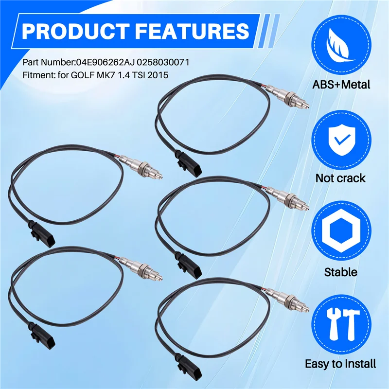 

5Pcs For VW GOLF MK7 1.4 TSI 2015 RHD Oxygen Sensor O2 Sensor Lambda Sensor 04E906262AJ 0258030071-AU62