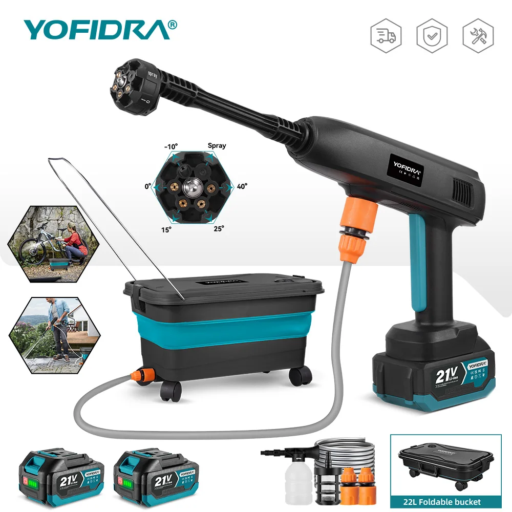 YOFIDRA 6 en 1 pistolet de lavage de voiture haute pression avec réservoir d'eau outil de nettoyage Portable pistolet de pulvérisation de jardin pour broches de batterie Makita 18V