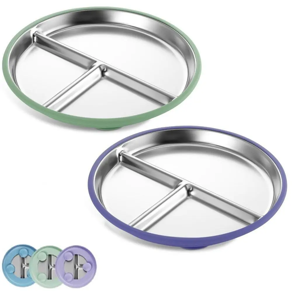 

Divided Design Baby Sucker Dining Plate 304 Stainless Steel Non-Slip Children 3 Grids Dishes Anti-fall Silicone Suction Cup