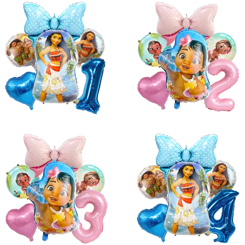 6PCS Moana Princess Aluminum Foil Balloon Children\'s Birthday Party 32 inch Number Balloon 1-9 Baby Shower Maui Ball Decoration