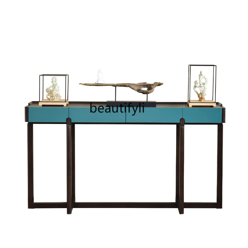 New Chinese-style entrance table Modern simple ash wood table, table against the wall, light luxury entrance