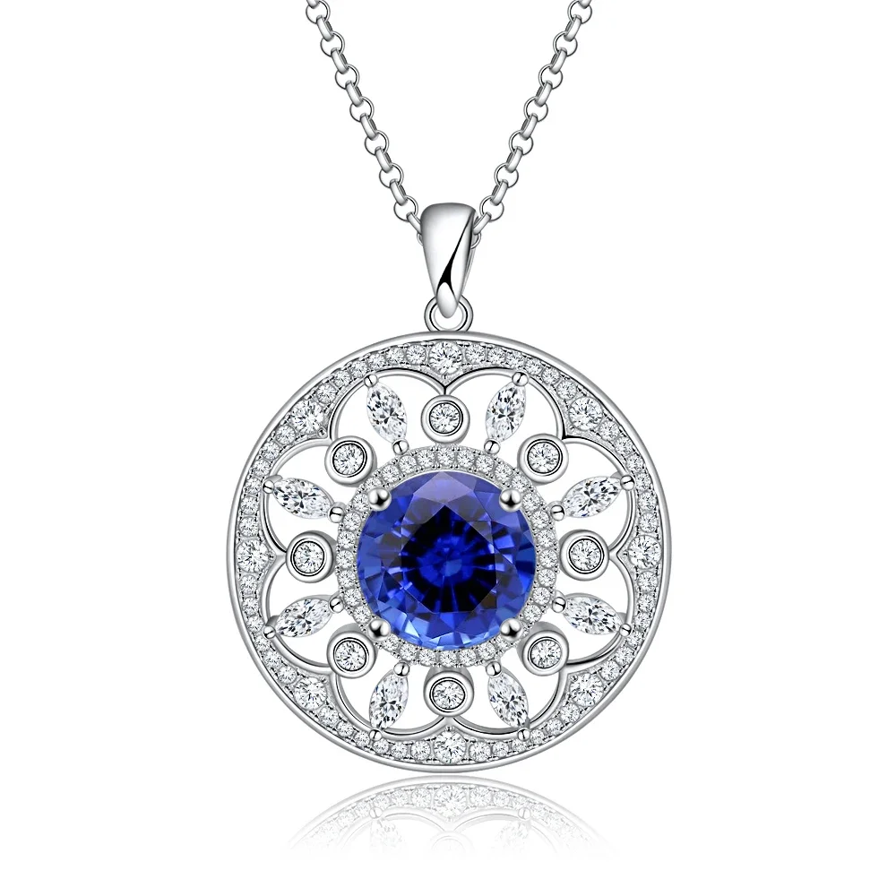 

Necklaces For Women 4ct Lab Sapphire Pendant Necklace Real 925 Sterling Silver Jewelry Pendant Plated 18K White Gold Necklace