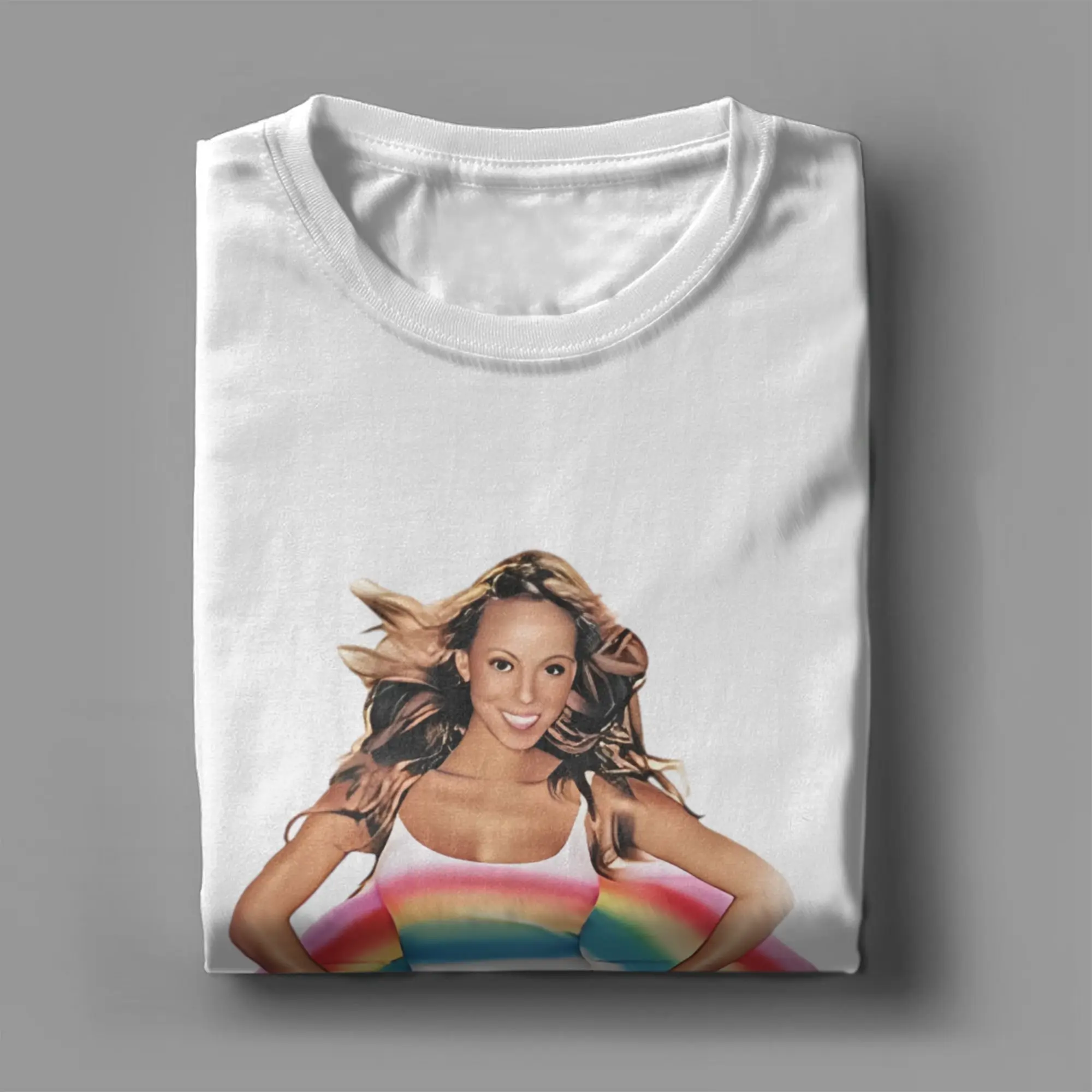Mariah Carey 레인보우 티셔츠 남성용 재미 있은 100% 코튼 티셔츠 크루 넥 반소매 티셔츠 선물 아이디어 탑스