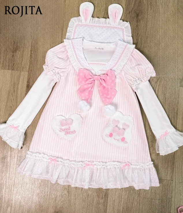귀여운 토끼 사랑스러운 토끼 라이트 로리타 드레스 탈부착 가능한 소매 오리지널 레이스 소프트 걸 딸 드레스 Y2k 드레스