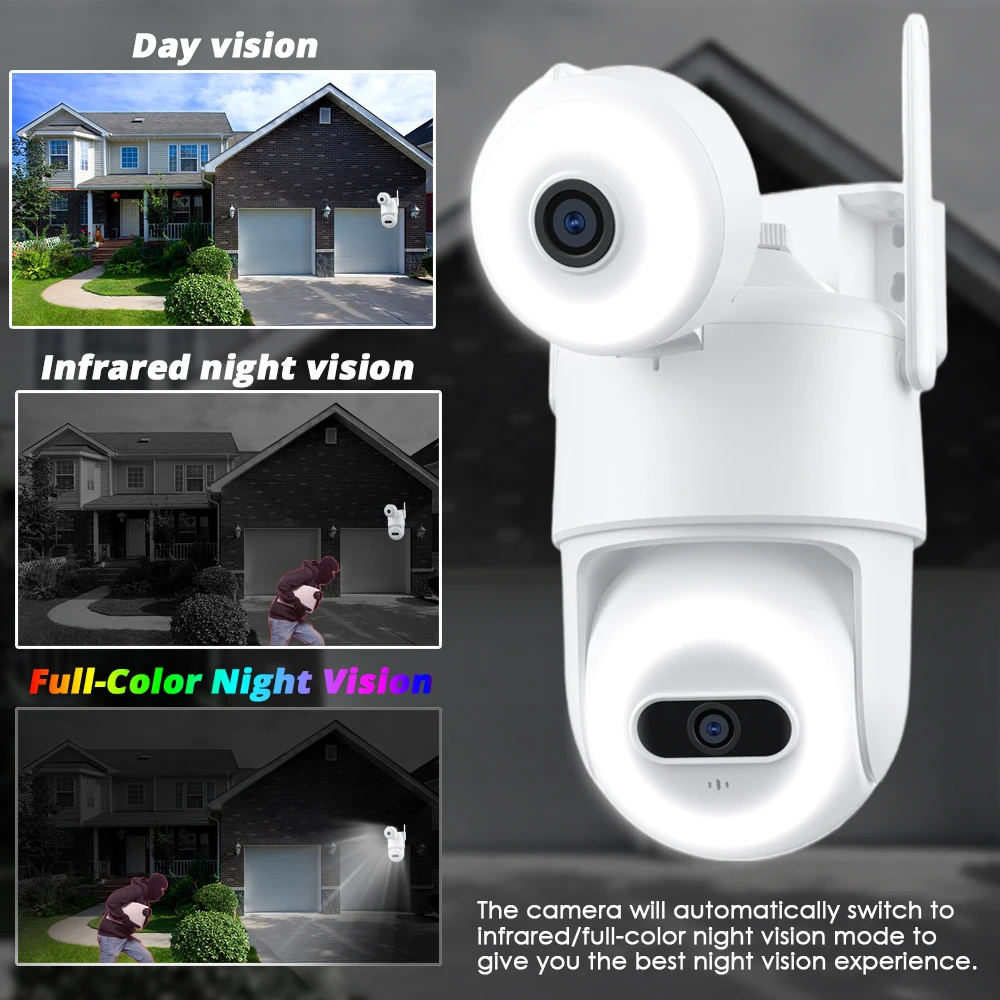 Imagem -05 - Icsee-smart Outdoor Dual Lens Vigilância Câmeras ip Cctv sem Fio 360 ° hd Video Segurança Visão Noturna Colorida 8mp 4k Wifi