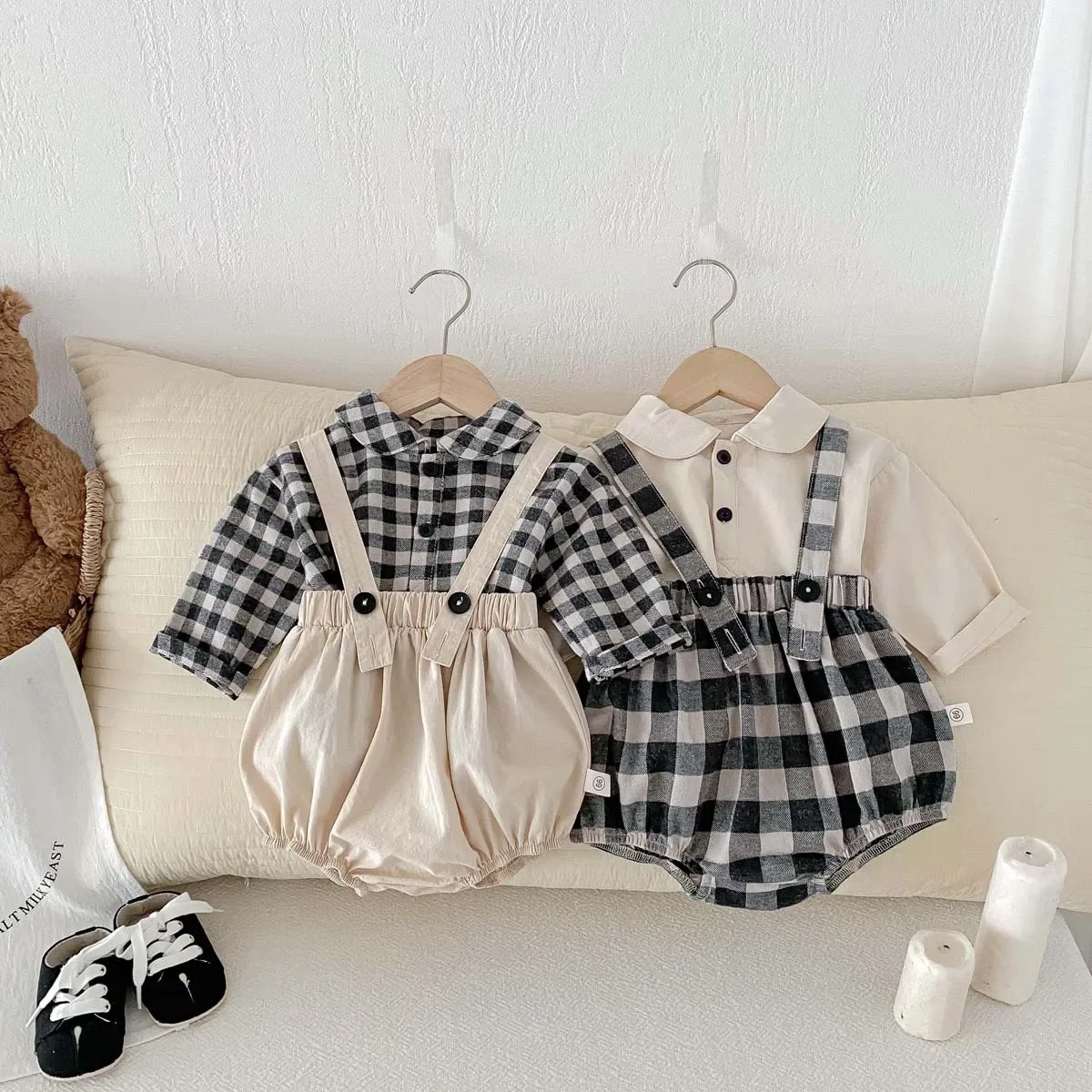 Baby Clothes Suspenders and Shirt Comfortable Set 2024 Spring and Autumn New Boys Baby Fashion Handsome Cute Two Piece Set