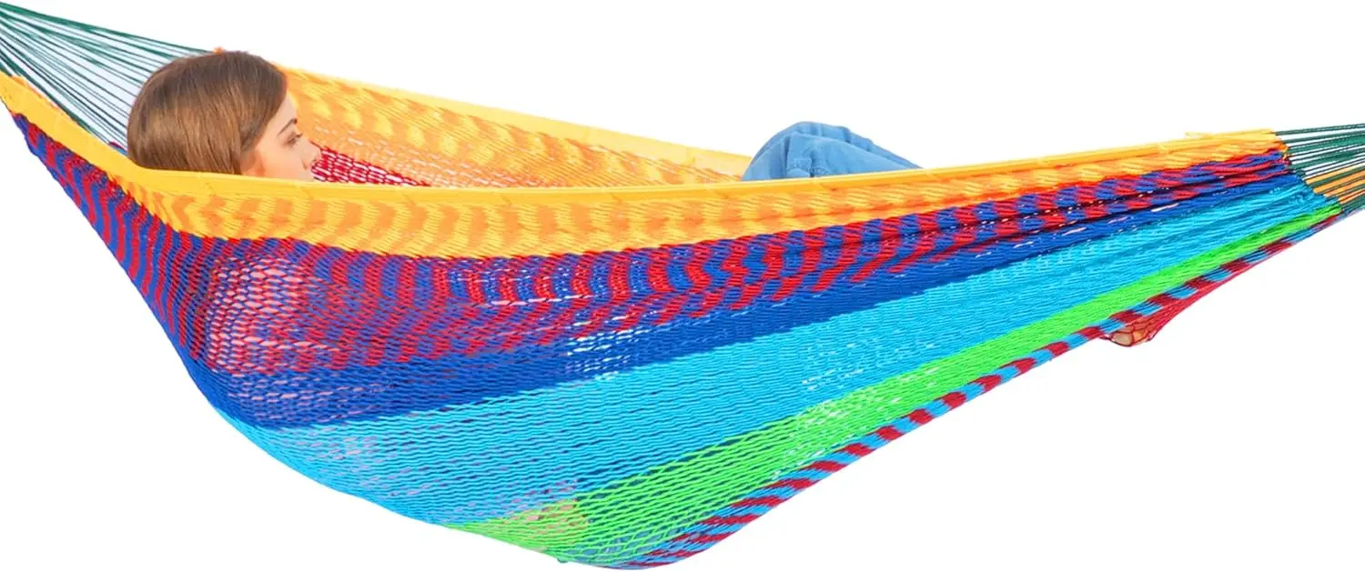Handwoven Mayan Hammocks for Outside, Handwoven Thick Soft Rope Double Hammocks for Outdoor Indoor, Max 600 lbs Capacity, Tree S
