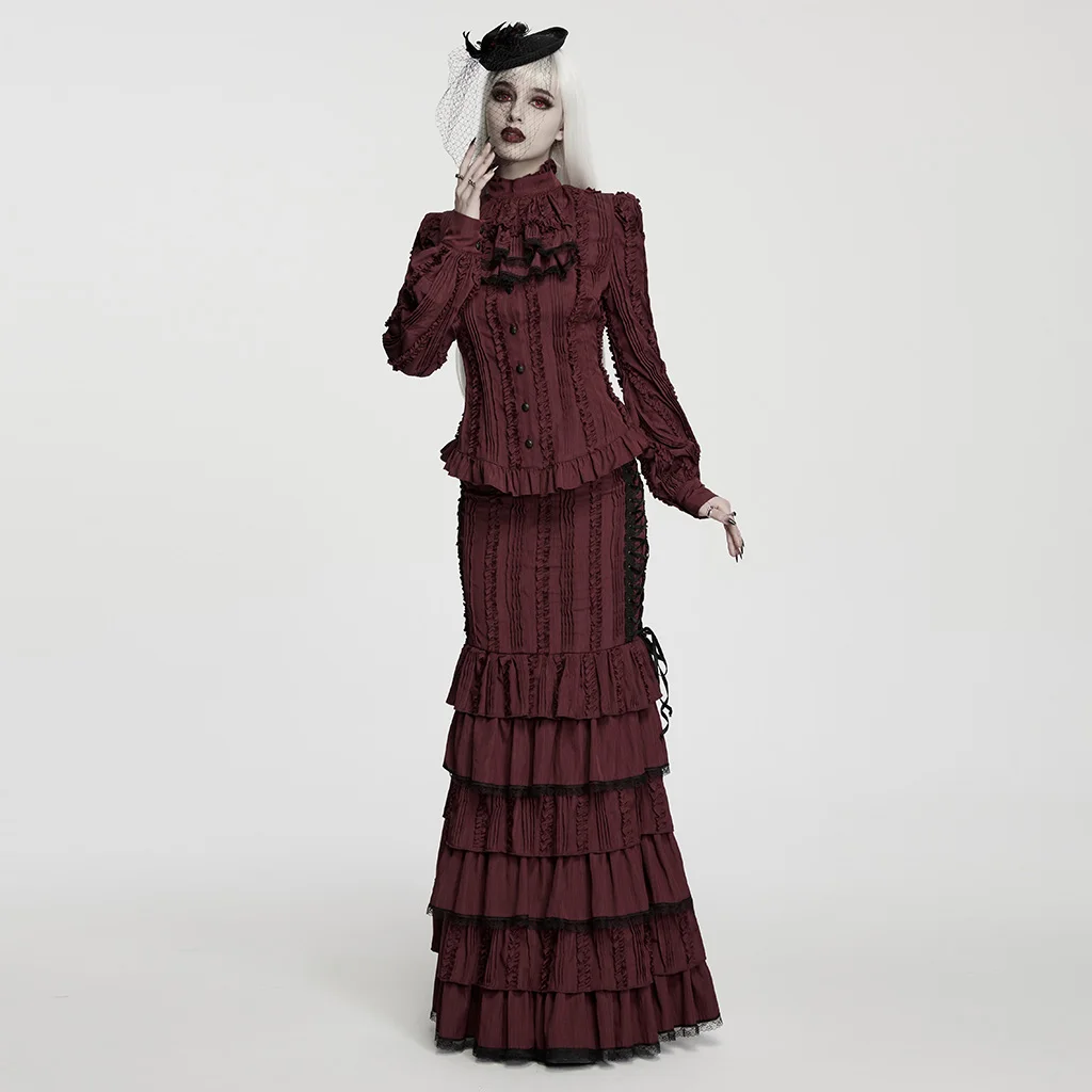 PUNK RAVE Women's Victorian Pleated Vintage Gothic Atmosphere Cake Skirt Design High-waisted Layers Party Club Dance Skirts