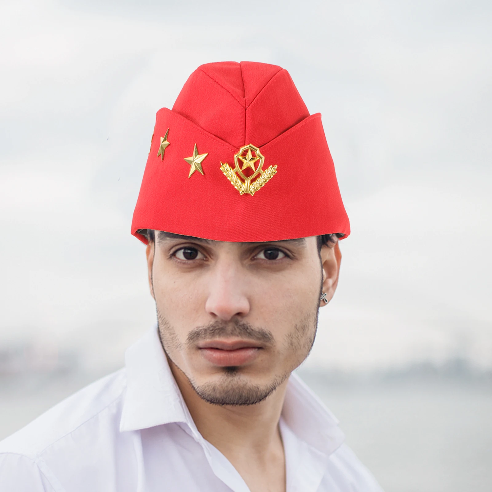 

Sailor Dance Hat Russian Cap Red Open Top Wheat Spike Square Dance Performance Boat Shape Hat Captain Hats Party Photos