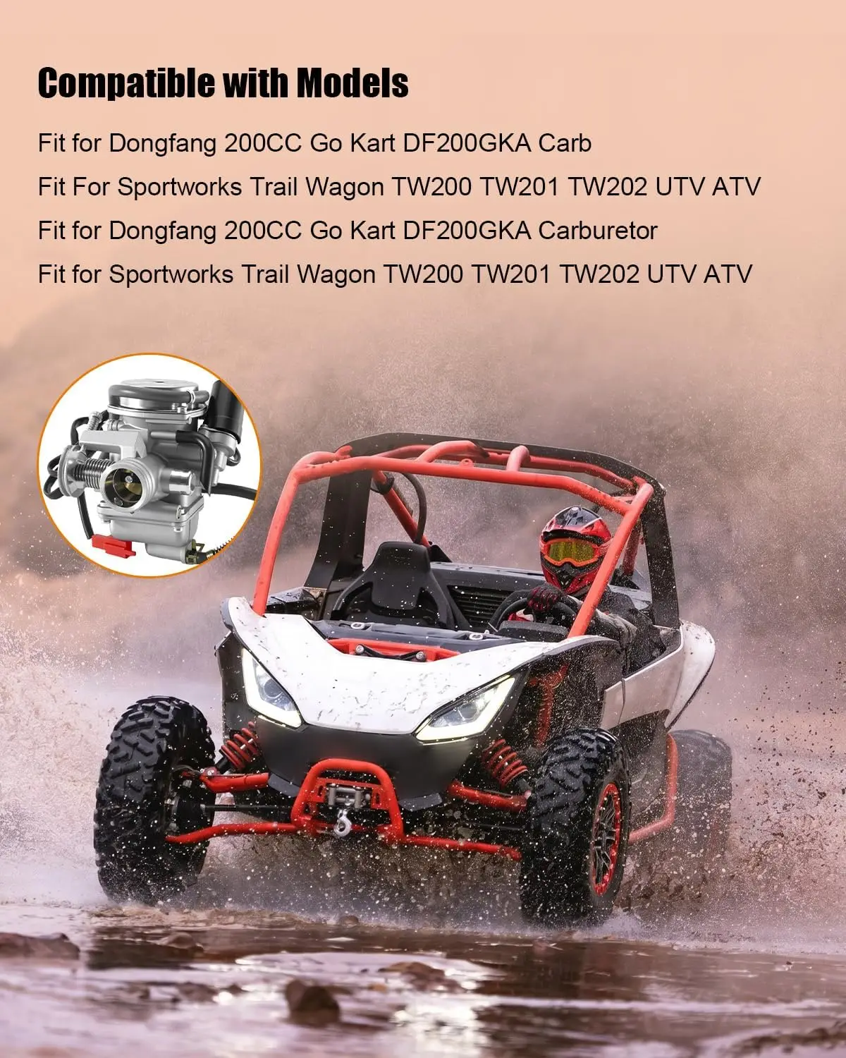 DF200GKA Carburetor Replacement Fit for Dongfang 200CC Go Kart DF200GKA C Sportworks Trail Wagon TW200 TW201 TW202 UTV ATV