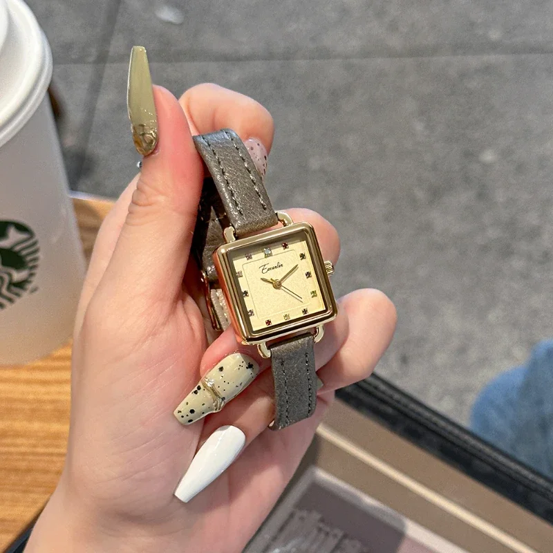 Women's Watches Women Leather Strap Watch Ladies Quartz Wristwatches Rhinestone Square Clock for Women Girls Female designer