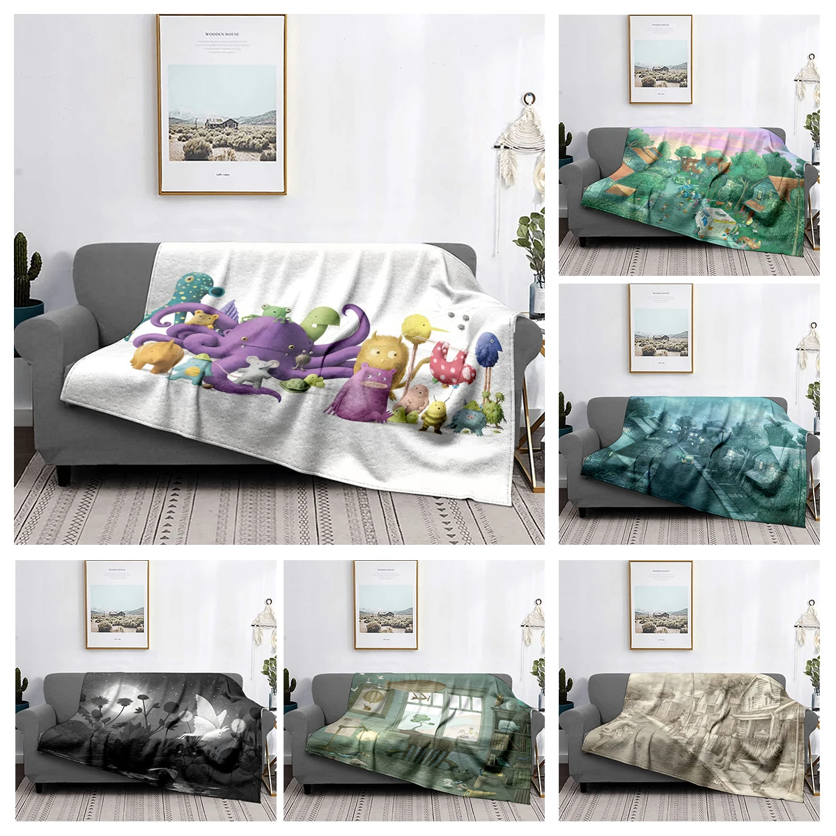 Home decoration plush Sofa blanket Urban anime style Bedspread on the bed  fluffy soft blankets thick blanket for winte