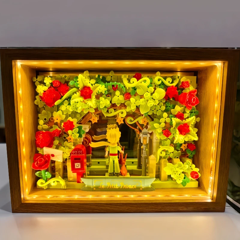 Mały Książę i Róża Abysy Lustrzane Klocki do Składania Ramki na Zdjęcia Zabawki na Biurko Ozdoby Prezenty Urodzinowe