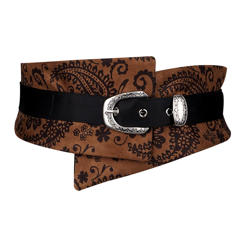 Vintage Wide Elastic Waist Belt for Women Brocade Slimming Fit Stretch Waistband Cincher Corset Belts Dress Belts with Buckle
