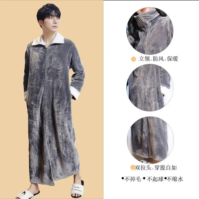 Soft Autumn Winter Warm Pajamas Nightgowns Thicken Coral Velvet Home Wear Bathrobe One-piece Home Sleepwear Robes for Women Men