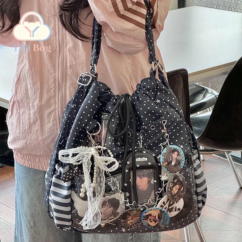 Fashion Dot Shoulder Bag Backpack Ita Bag Women Lady Student Anime Badge Pins Anime Badge Pins Transparent Display Backpacks