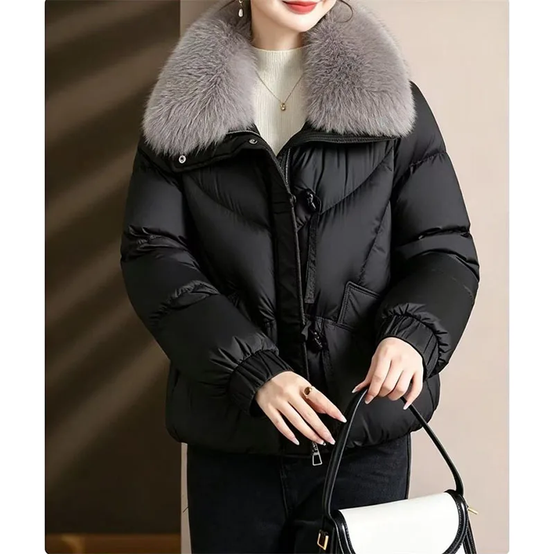 2026 Winter Cotton Jacket  Parker Women Cotton Coat Middle-aged Elderly Mom Short Big Fur Collar Warm Cold Protection Jackets