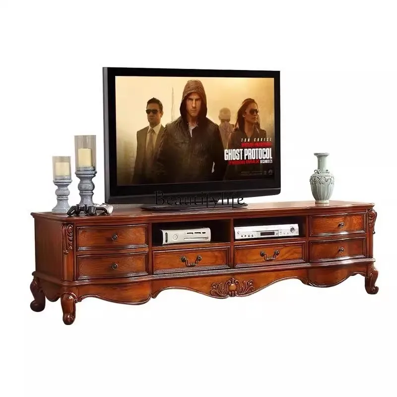 

American Style Solid Wood TV Cabinet Living Room Furniture retro Small Apartment Floor Cabinet