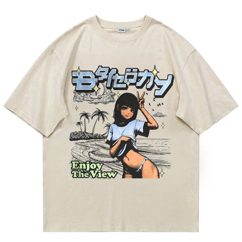 Men T-Shirt Oversized Cotton Anime Y2k Tops Streetwear Harajuku Korean Fashion Short Sleeve Harajuku Graphic Aesthetic Clothing