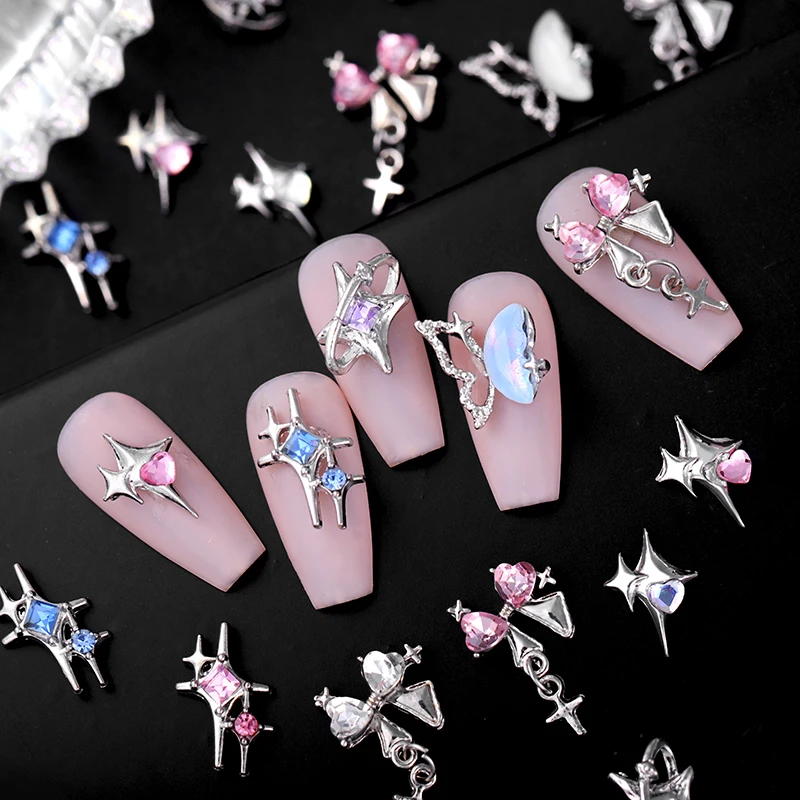 Manicure Metal Silver Pink Heart Butterfly Rhinestones Nail Decorations Star DIY Nail Art Charms Accessories Nail Supplies