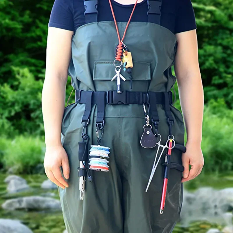 

Fishing Belt Webbing Nylon Adjustable Fishing Wader Belt Outdoor Surfing Wading Kayaking Waist Hanging Straps with Hooks