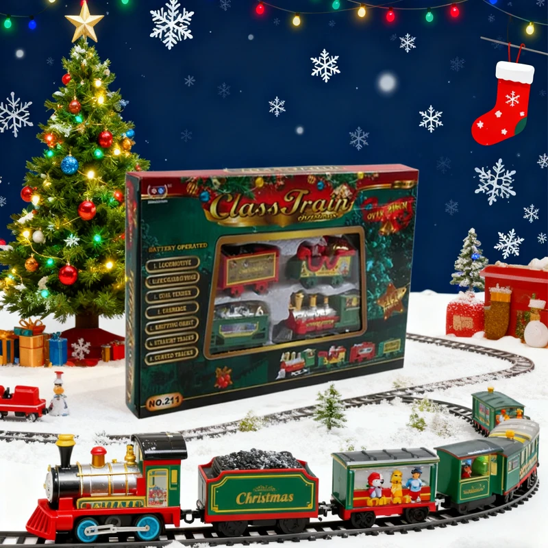 Conjunto de trem elétrico realista de Natal, fácil de assar e seguro...... e para crianças, presente e festa em casa ^ Decoração de árvore de Natal!!!