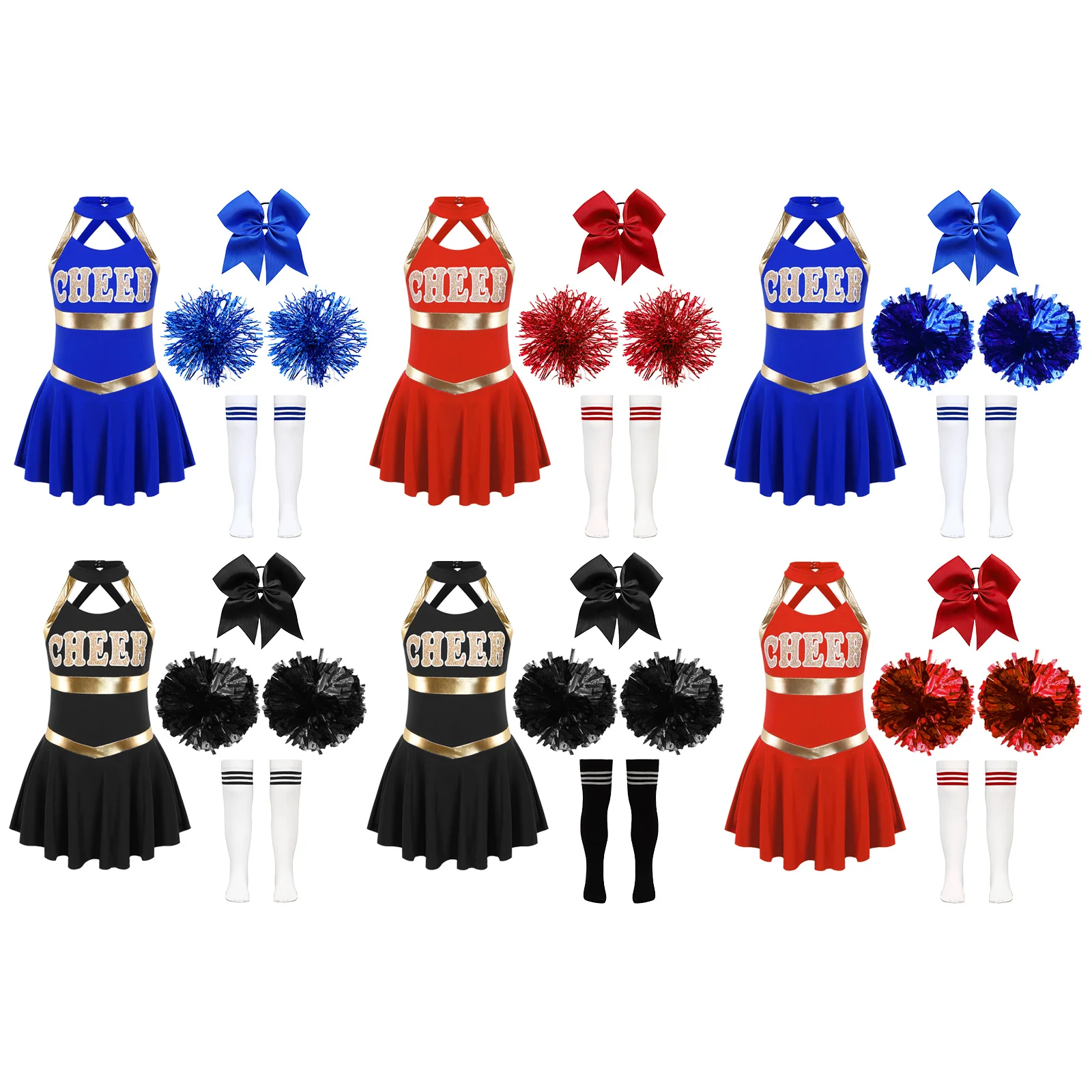 Kids Girls Cheerleading Outfits Sleeveless Dance Dress Halloween Cheer Leaders Uniform Competition Cheering Performance Costumes