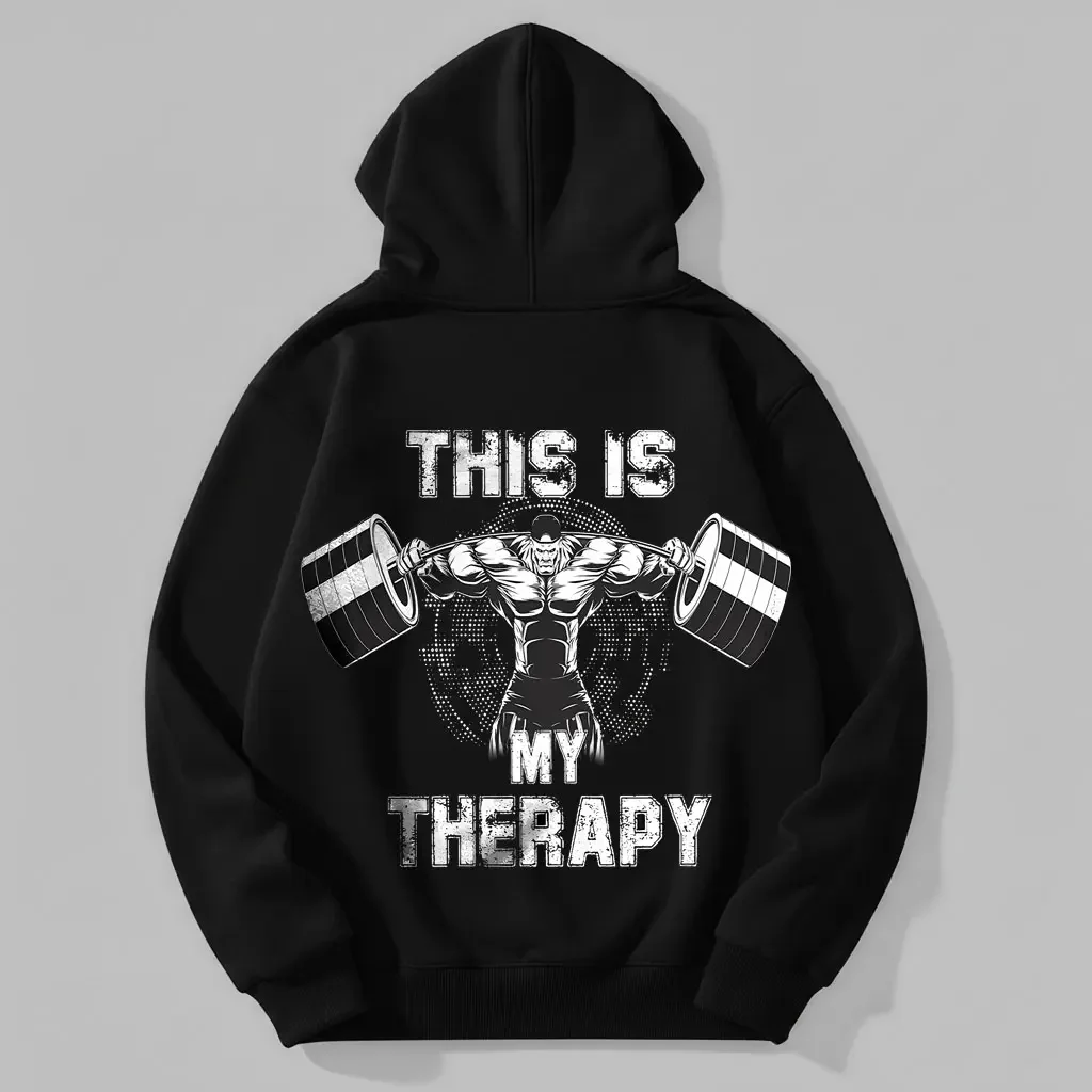 Men's Gym and Fitness Lifestyle with a Focus on Strength Training as a Form of Personal Therapy Graphic - Cotton Blend Black Long Sleeve Pullover Regular Fit | Soft & Breathable Fabric, Durable Print, Everyday Comfort, Machine Washable, Fitness and