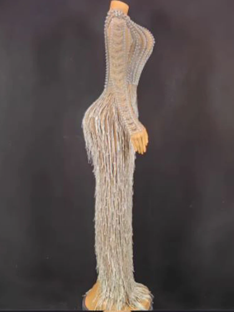 Wysokiej jakości gorąca koralik z frędzlami elastyczna rozcięty długa sukienka 2024 nowe modne ubrania damskie na zamówienie