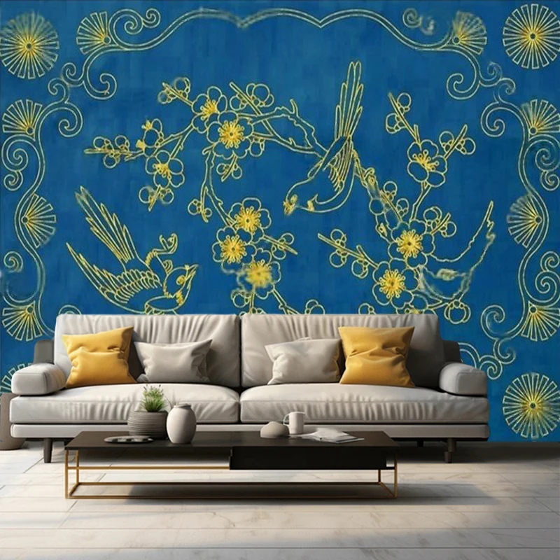 Chinese-Style And Contemporary Chinese-Themed Flower And Bird Pattern Classical Living Room TV Exhibition Mural Background Wall