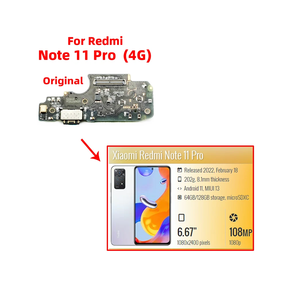 Original For xiaomi redmi note 11 pro 4G Dock Connector USB Charger Charging Port Flex Cable Board Replacement