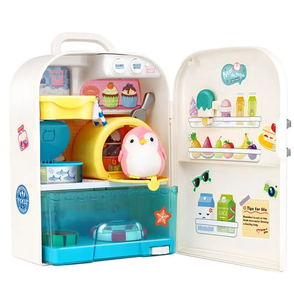 

Cartoon Children's Refrigerator Toys Model Crafts Music Penguin Refrigerator Home Toys DIY Lights Simulation Pretend Play