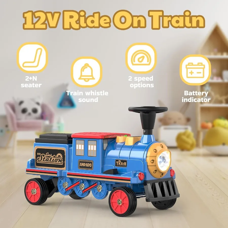 Treno a 2 posti senza tracce, auto per bambini da 12 V con sedile regolabile in altezza, spazio di archiviazione aggiuntivo, faro (trasporto non incluso)