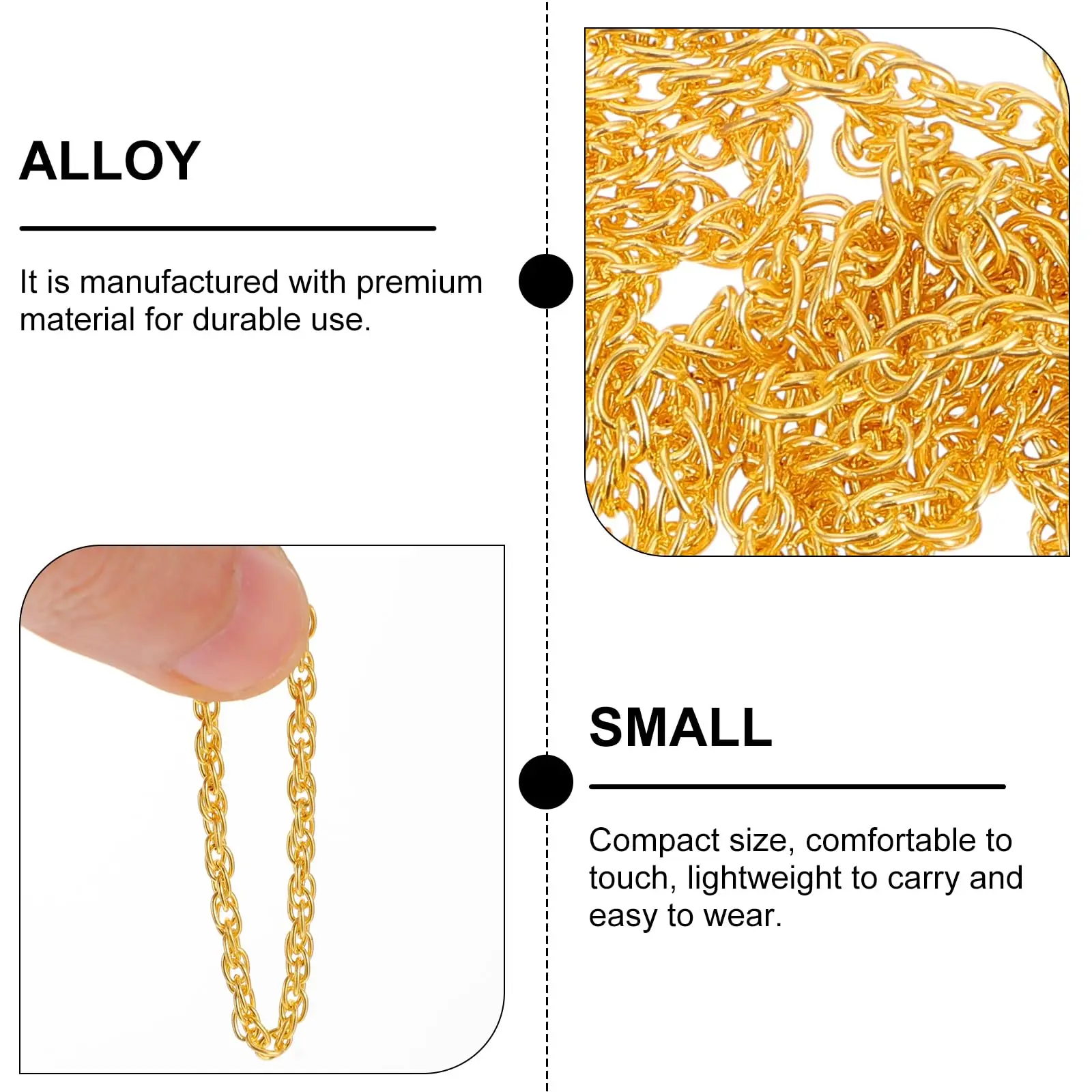 Doll Mini Gold Necklaces Chains Doll Dress Up Necklace Chains Golden Chains for DIY Doll Decor Props Dollhouse Accessories