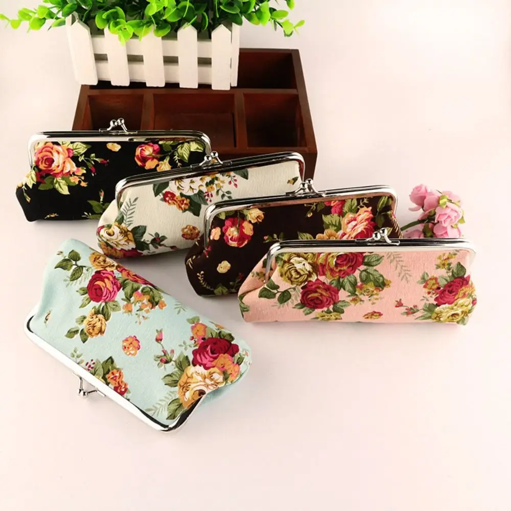 

Creative Retro Long Kiss Lock Wallet Floral Credit Card Holder Coin Purse Small Wallet Vintage Flower Money Clutch Bag Daily