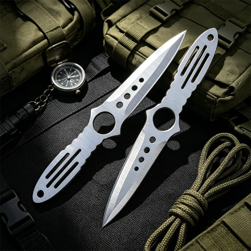 3PC Non-sharpened Stainless steel Pocket Knife Full Tang Fixed Blade Camping Knife with Sheath Ornament Craft Collection Knife