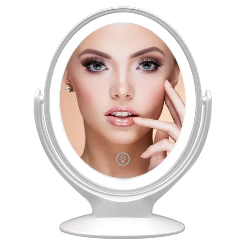 Imagen 2 del producto Espejo de maquillaje con luz, espejo de aumento de doble cara 1X/7X, recargable por USB, 360 °   Espejo LED independiente giratorio