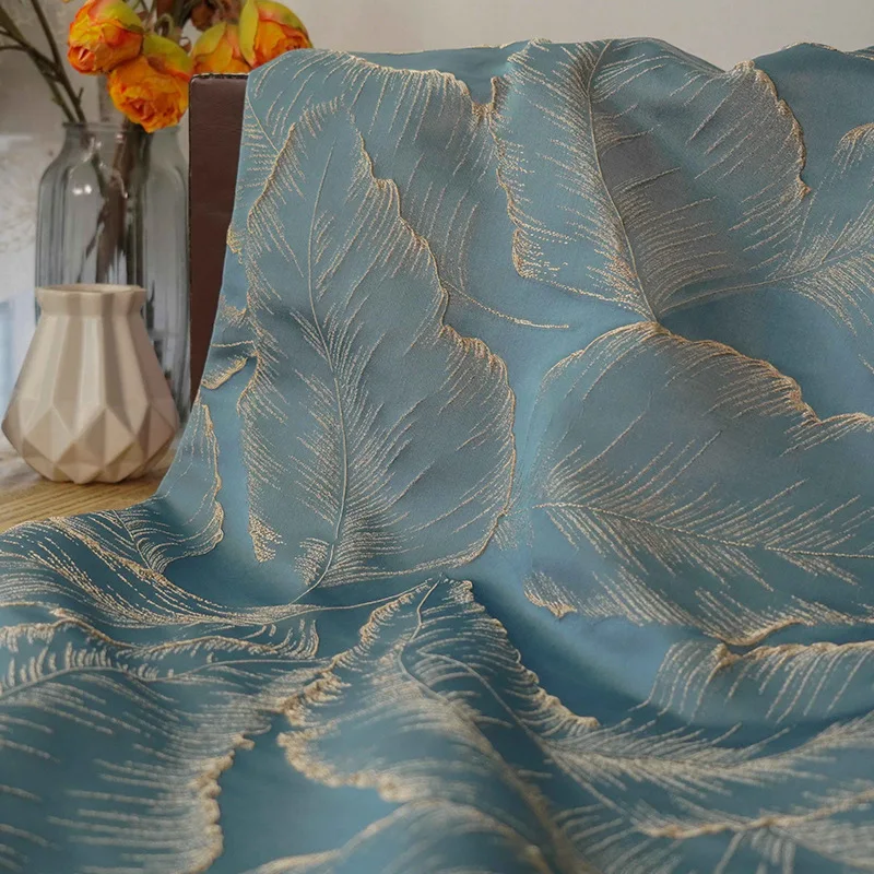 

1 meter Gold Leaves Yarn Dyed Jacquard Fabric Women's Dress Coat Cheongsam Decorative Sewing Fabric