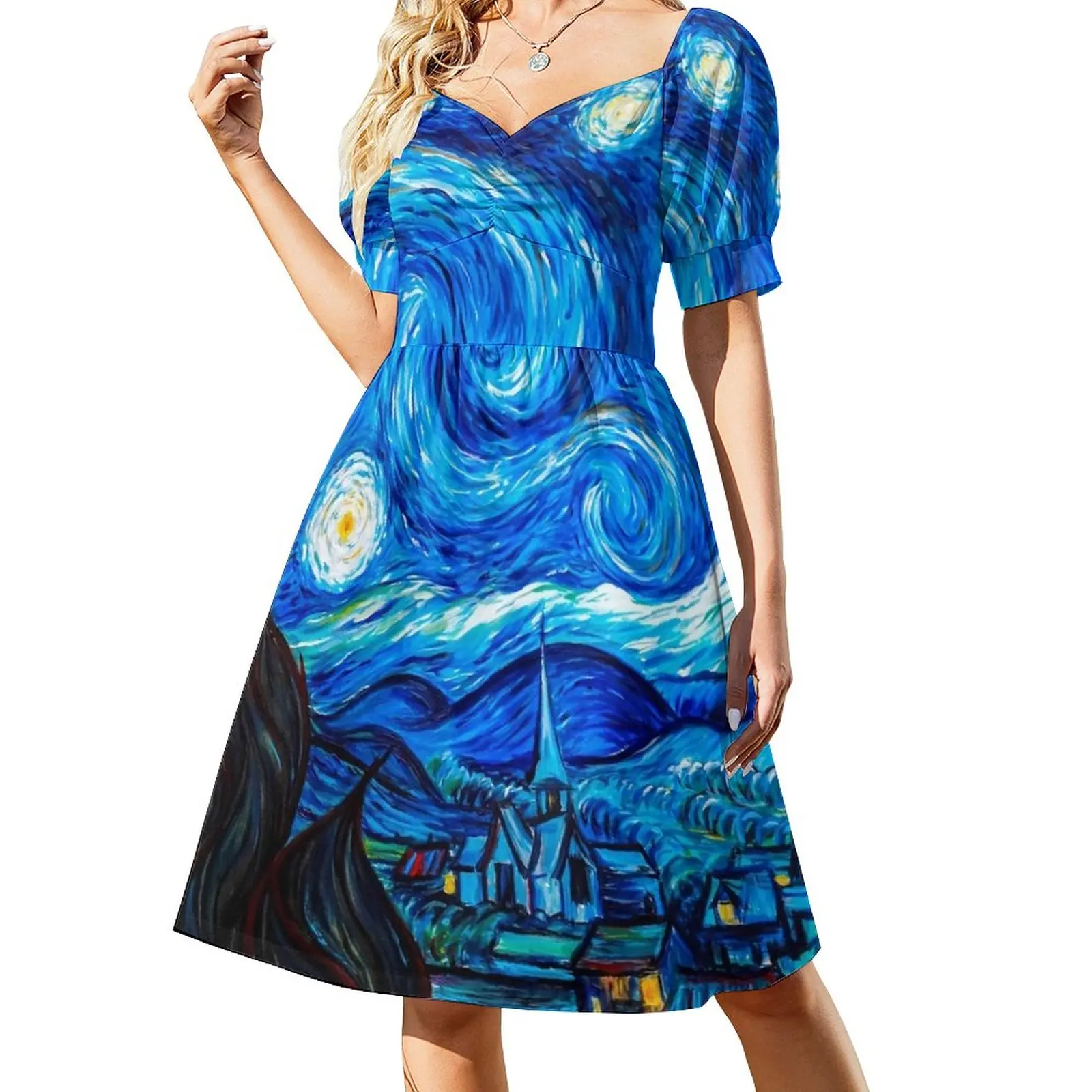 

Starry Night Gifts - Vincent Van Gogh Classic Masterpiece Painting Gift Ideas for Art Lovers of Fine Classical Sleeveless Dress