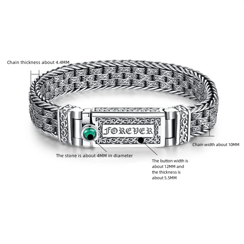 High quality S925 Sterling Silver Punk Vintage Men's lucky bracelet Silver Tide Creative personality jewelry chain Birthday gift