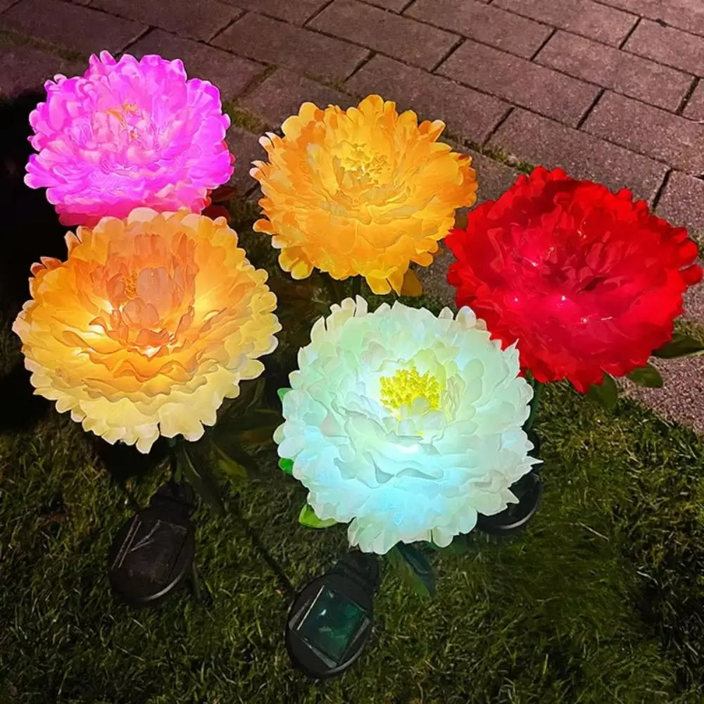 2Pcs Solar Powered Solar Peony Flower Light Waterproof Cordless Simulation Flower Lights Led Colorful Garden Solar Lights