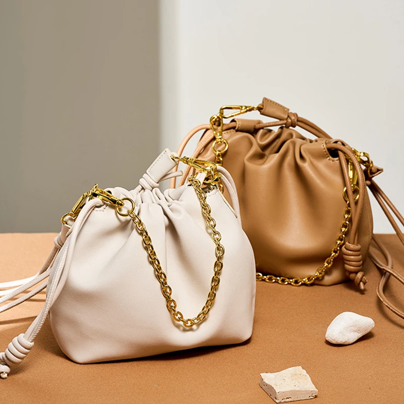 

Korean Version Of The Cloud Shoulder Bag Genuine Leather New Lucky Bag2025 Casual Simple Luxury Brand Design Chain Messenger Bag