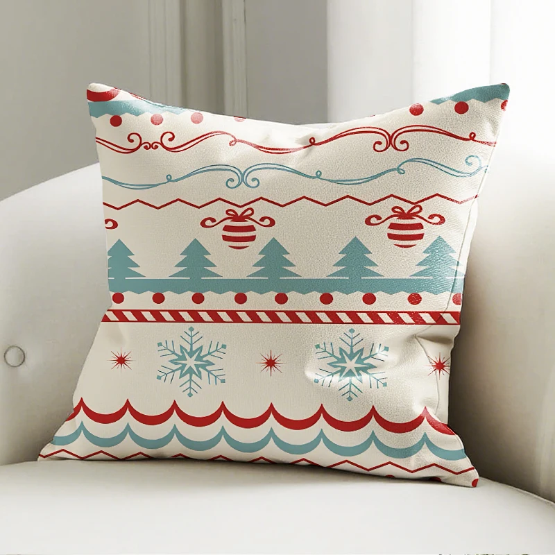 

Christmas Snowflake Tree Pillow Case Beige Cushion Cover Soft Decor for Sofa Bedroom Holiday Decorative Throw Pillowcase