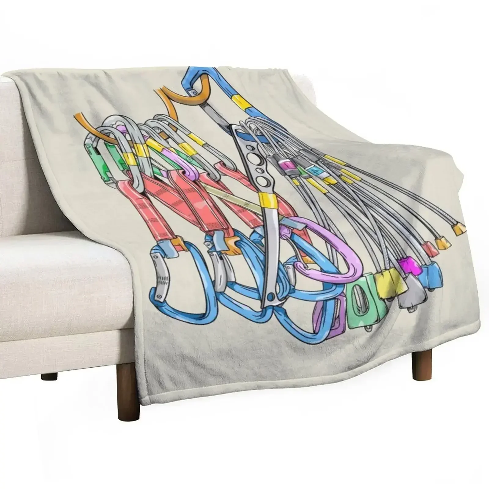 Rack of rock climbing gear Throw Blanket Long Lasting Soft Plush Blanket for Daily Use