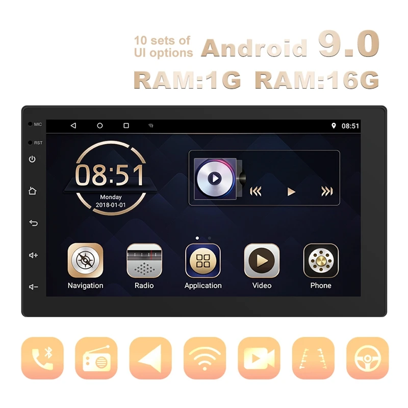 

7Inch WIFI Car Stereo Android 9.0 MP5 Player Support GPS OBD 3 Screen Simultaneous Video Player With 8 LED Rear Camera